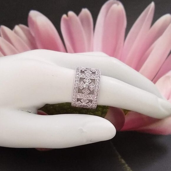 925 Sterling Silver Round Shape Clear Zircon Gemstone Ring Size 7 Women Gift - Picture 4 of 8